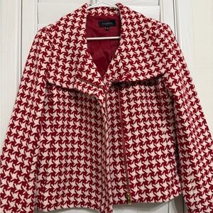 Talbots Red & White Houndstooth Wool blend Moto Jacket✨Sz.14